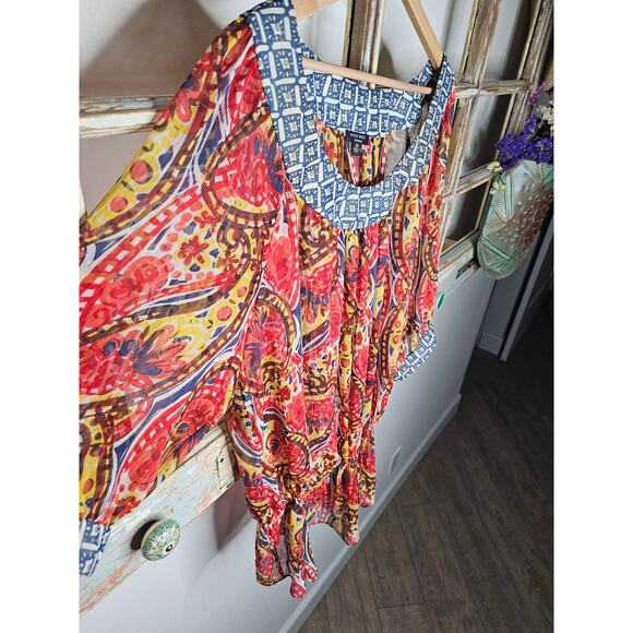 Nine West Vibrant Sheer Drawstring Scoop neck blouse size 2X - Picture 3 of 10